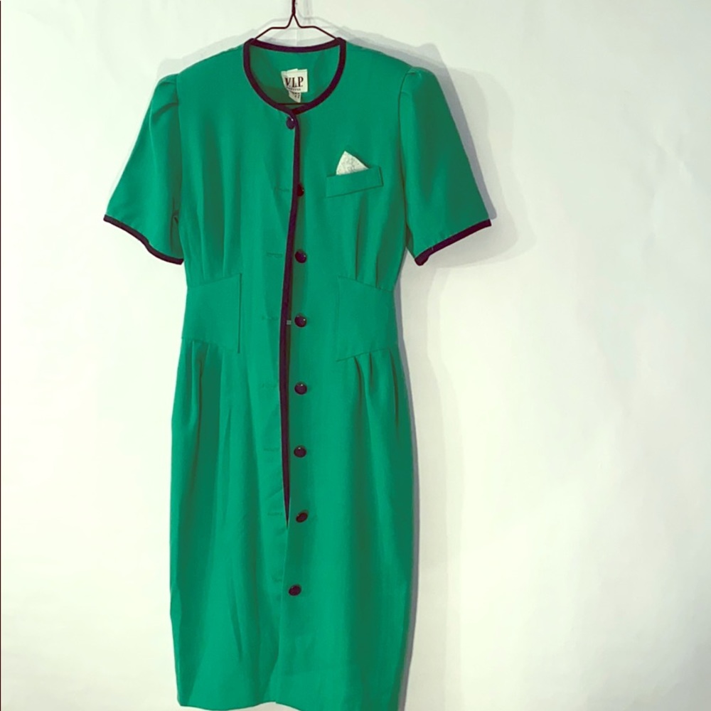 Green Vintage Button Down A Line Dress